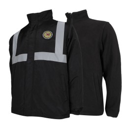 SE060 訂造黑色保安風褸 兩件套 保安 護衛 螢光帶 香港 保安制服製衣廠  防風防塵 SE060 訂造黑色保安風褸 兩件套 保安 護衛 螢光帶 香港 保安制服製衣廠  防風防塵